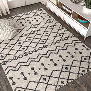 JONATHAN Y MOH208A-8 Aksil Moroccan Beni Souk Indoor Farmhouse Area-Rug Bohemian Minimalistic Geometric Easy-Cleaning Bedroom Kitchen Living Room Non Shedding, 8 ft x 10 ft, Cream/Black