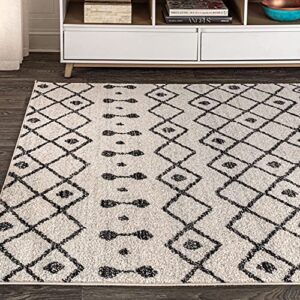 JONATHAN Y MOH208A-8 Aksil Moroccan Beni Souk Indoor Farmhouse Area-Rug Bohemian Minimalistic Geometric Easy-Cleaning Bedroom Kitchen Living Room Non Shedding, 8 ft x 10 ft, Cream/Black