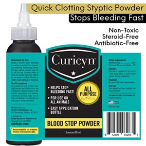 Curicyn Blood Stop Powder - Quick Clotting Styptic Powder for Dogs, Cats, Pigs, Horses, and Pets – All Natural Quick Clot Stop Bleeding Powder for Dog Nails and Minor to Severe External Wounds (3 oz)