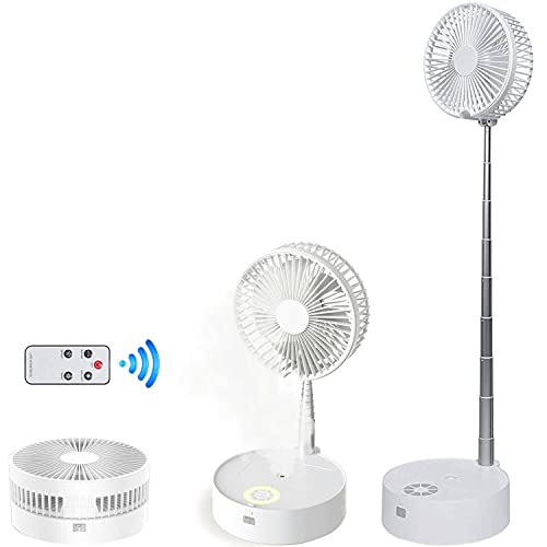 PRACMANU Telescopic Folding Fan 4 Speeds Humidifier/Night Light/Remote Control Portable Mini Fan USB Rechargeable Floor Table Top for Home Office Desk Outdoor Camping Picnic