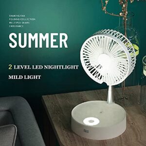 PRACMANU Telescopic Folding Fan 4 Speeds Humidifier/Night Light/Remote Control Portable Mini Fan USB Rechargeable Floor Table Top for Home Office Desk Outdoor Camping Picnic