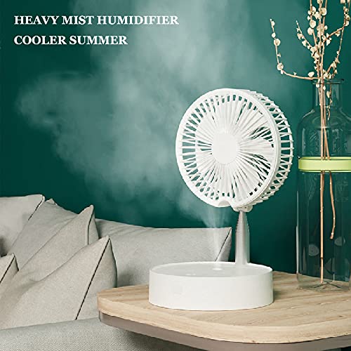 PRACMANU Telescopic Folding Fan 4 Speeds Humidifier/Night Light/Remote Control Portable Mini Fan USB Rechargeable Floor Table Top for Home Office Desk Outdoor Camping Picnic