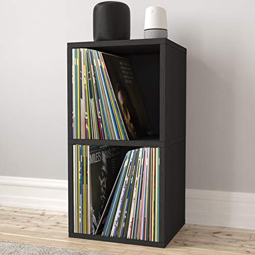 Way Basics 2-Shelf Cube Book Case, Vinyl LP Record Album Storage (Tool-Free Assembly and Uniquely Crafted from Sustainable Non Toxic zBoard Paperboard), Black