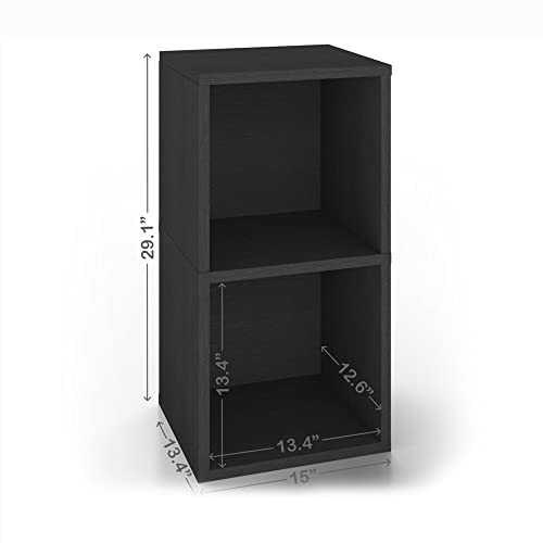 Way Basics 2-Shelf Cube Book Case, Vinyl LP Record Album Storage (Tool-Free Assembly and Uniquely Crafted from Sustainable Non Toxic zBoard Paperboard), Black