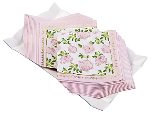 Kate Aspen Vintage Floral Tea Party Napkins - Pink (Set of 30) - Perfect for Weddings, Bridal Showers, Baby Showers, Birthdays