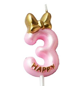 qqyl gold 3 candle birthday girl,pink third 3th birthday candle girl for cake topper, number 3 cake topper gold, 3th birthday party decoration for three 3 year old party cake candle (style7, number 3)