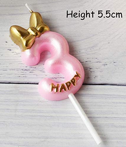 QQYL Gold 3 Candle Birthday Girl,Pink Third 3th Birthday Candle Girl for Cake Topper, Number 3 Cake Topper Gold, 3th Birthday Party Decoration for Three 3 Year Old Party Cake Candle (Style7, Number 3)