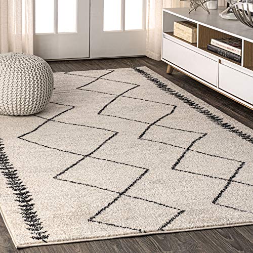 JONATHAN Y MOH203A-8 Zaina Moroccan Beni Souk Indoor Farmhouse Area-Rug Bohemian Minimalistic Geometric Easy-Cleaning Bedroom Kitchen Living Room Non Shedding, 8 X 10, Cream,Black