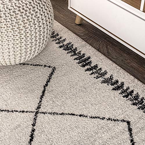 JONATHAN Y MOH203A-8 Zaina Moroccan Beni Souk Indoor Farmhouse Area-Rug Bohemian Minimalistic Geometric Easy-Cleaning Bedroom Kitchen Living Room Non Shedding, 8 X 10, Cream,Black