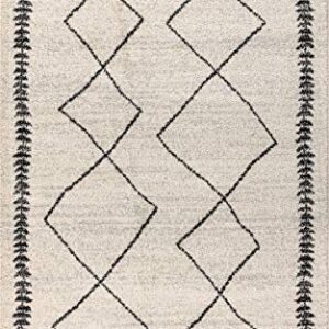 JONATHAN Y MOH203A-8 Zaina Moroccan Beni Souk Indoor Farmhouse Area-Rug Bohemian Minimalistic Geometric Easy-Cleaning Bedroom Kitchen Living Room Non Shedding, 8 X 10, Cream,Black