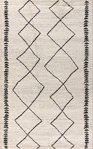 JONATHAN Y MOH203A-8 Zaina Moroccan Beni Souk Indoor Farmhouse Area-Rug Bohemian Minimalistic Geometric Easy-Cleaning Bedroom Kitchen Living Room Non Shedding, 8 X 10, Cream,Black