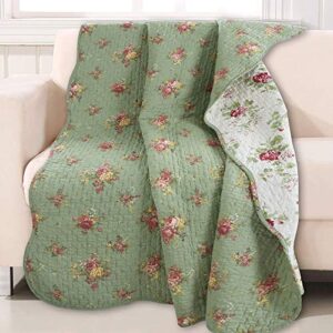 cozy line home fashions vintage floral quilted throw 100% cotton reversible all season throw (blossom)
