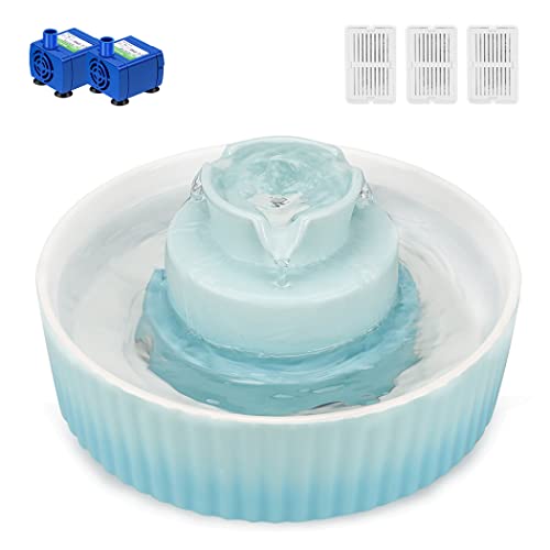 Cupcake Cat Water Fountain Porcelain, Pet Fountain for Dog and Cat, 3 Carbon Filters and 2 Water Pumps