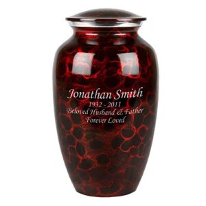 perfect memorials custom engraved large black red brushed cremation urn (200 cu/in) - elegant aluminum urn for human ashes/durable & secure/display at home/a beautiful tribute to your loved one