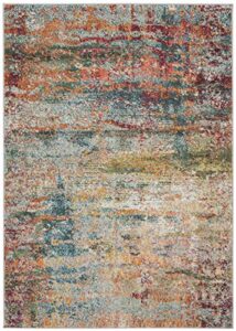 safavieh monaco collection 2'2" x 4' teal/orange mnc262m modern boho abstract non-shedding living room bedroom accent rug