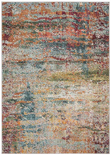 SAFAVIEH Monaco Collection 2'2" x 4' Teal/Orange MNC262M Modern Boho Abstract Non-Shedding Living Room Bedroom Accent Rug