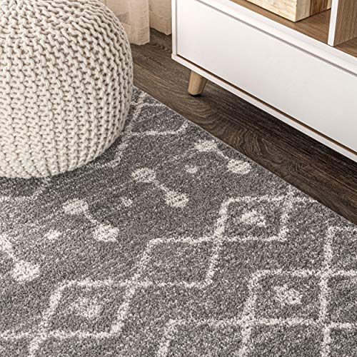 JONATHAN Y MOH208C-28 Aksil Moroccan Beni Souk Indoor Farmhouse Area-Rug Bohemian Minimalistic Geometric Easy-Cleaning Bedroom Kitchen Living Room Non Shedding, 2 ft x 8 ft, Gray/Cream