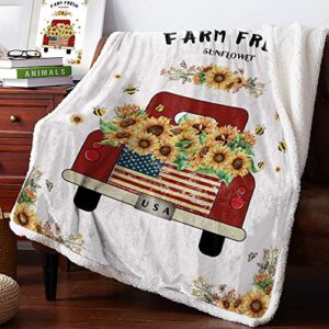 warm soft fleece throw blanket, red truck load blooming sunflower farm - cozy plush lightweight blanket | winter couch bed sofa decorative microfiber fleece throws, 39" x 49"