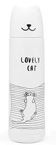 DIFFLIFE Cute Water Bottle For School, Vacuum Insulated Stainless Steel Thermos Mug，2019 New Cute Animals Insulation Bottle (White Cat) (YUNDA)