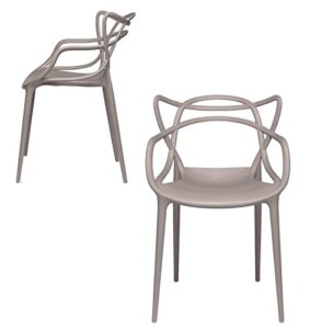laura davidson furniture set of 2 - masters entangled chair for dining & office -modern designer stackable armchairs, made of solid color polypropylene, grey