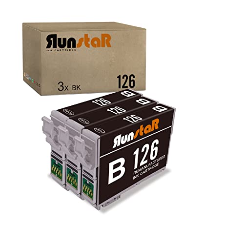 Run Star T126 Remanufacture Ink Cartridge Replacement for Epson 126 T126 for Workforce 435 520 545 635 645 845 WF-3520 WF-3530 WF-3540 WF-7010 WF-7510 WF-7520 (3-Black)