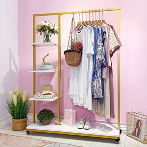 fonechin metal clothes garment racks with 4 wood storage shelves and hanging bar heavy duty free standing clothing rack large closet organizer for boutique 47"