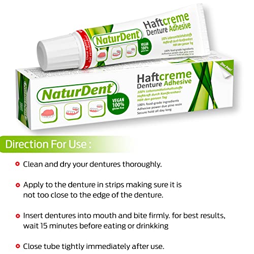 NaturDent Natural Denture Adhesive | Holds Dentures Longer and Stronger with NO Yucky Taste NO Zinc NO Paraben | Smile and Eat with Confidence | Gifts for Anyone with Dentures (2 Tubes)