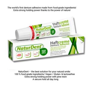 NaturDent Natural Denture Adhesive | Holds Dentures Longer and Stronger with NO Yucky Taste NO Zinc NO Paraben | Smile and Eat with Confidence | Gifts for Anyone with Dentures (2 Tubes)