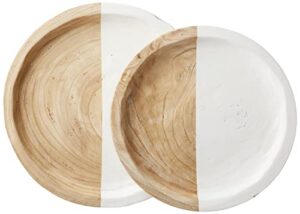 mud pie paulownia round tray set, small 14" dia | large 16" dia, white
