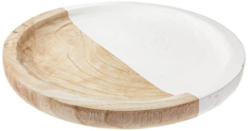 Mud Pie Paulownia Round Tray Set, small 14" dia | large 16" dia, White