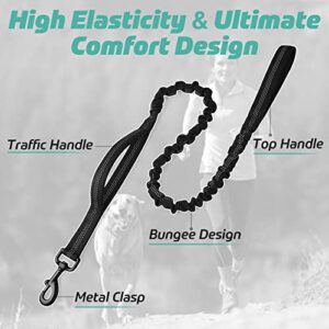 rabbitgoo Tactical Dog Leash, Bungee Dog Training Leash with Shock Absorption, Military Dog Leash with 2 Padded Control Handles for Medium Large Dogs, 4-5.2FT