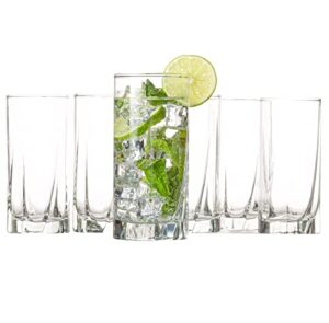vikko drinking glasses, 12 oz drinking glasses set of 6, crystal clear glass cups for water or juice, highball glass tumbler & water glasses for drinking…