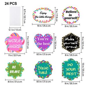 STOBOK 24PCS Confetti Positive Sayings Accents,9 inches x 9 inches Removable Back to School Sign Stickers with Adhesive Tape for Classroom,Kids Home Encouragement Decoration