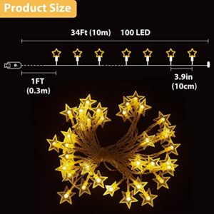 Fairy Lights, Star Stirng Lights 34 FT 100 LED, Indoor Twinkle Lights with 8 Modes, USB Hanging Wall Lights with Remote Control, Wedding Bedroom Party Christmas Decorations (Warm White)