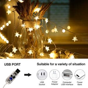 Fairy Lights, Star Stirng Lights 34 FT 100 LED, Indoor Twinkle Lights with 8 Modes, USB Hanging Wall Lights with Remote Control, Wedding Bedroom Party Christmas Decorations (Warm White)