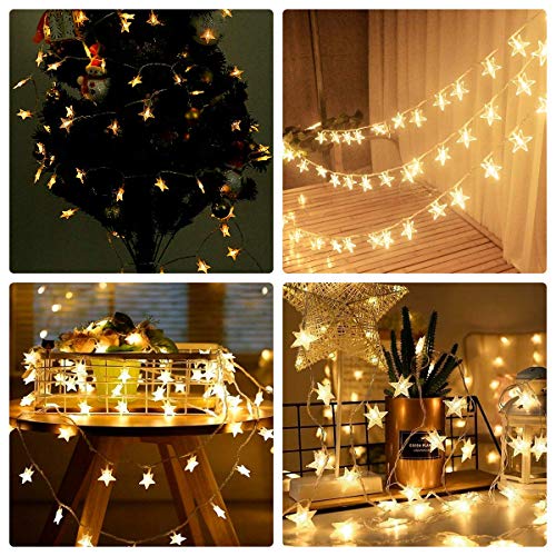 Fairy Lights, Star Stirng Lights 34 FT 100 LED, Indoor Twinkle Lights with 8 Modes, USB Hanging Wall Lights with Remote Control, Wedding Bedroom Party Christmas Decorations (Warm White)