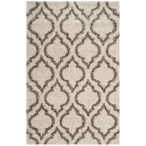 safavieh hudson shag collection 2' x 3' ivory/grey sgh284a moroccan non-shedding living room bedroom dining room entryway plush 2-inch thick accent rug