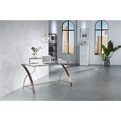 Realspace® - Desk - Axley 55" W Glass Computer Desk - Laminate - Laminate - 58.5" x 30" x 5.27" - Cherry/silver