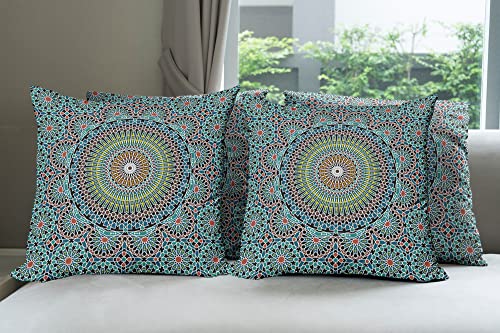 Lunarable Geometric Throw Pillow Cushion Case Pack of 4, Traditional Middle Eastern Style Moroccan Culture Design, Modern Accent Double-Sided Digital Printing, 18", Blue Ruby