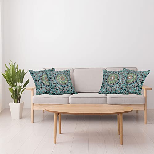 Lunarable Geometric Throw Pillow Cushion Case Pack of 4, Traditional Middle Eastern Style Moroccan Culture Design, Modern Accent Double-Sided Digital Printing, 18", Blue Ruby