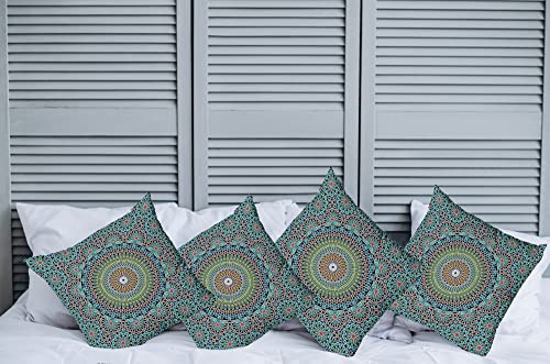 Lunarable Geometric Throw Pillow Cushion Case Pack of 4, Traditional Middle Eastern Style Moroccan Culture Design, Modern Accent Double-Sided Digital Printing, 18", Blue Ruby