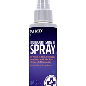 Pet MD Hydrocortisone Spray for Dogs, Cats, Horses - Itch Relief Spray & Hot Spot Treatment for Dogs, Irritated Dry Itchy Skin, Allergies, and Dermatitis - Reduces Topical Inflammation - 4 oz