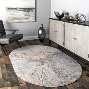 nuloom cyn abstract area rug, 6' 7" x 9' oval, silver