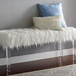 Roundhill Furniture Valley Faux Fur Bench with Acrylic Legs, White