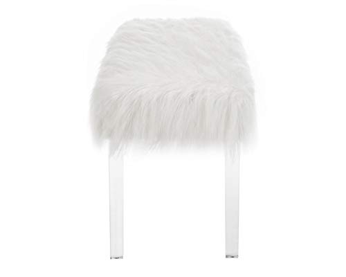 Roundhill Furniture Valley Faux Fur Bench with Acrylic Legs, White