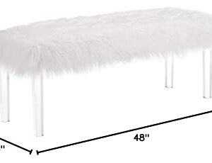 Roundhill Furniture Valley Faux Fur Bench with Acrylic Legs, White