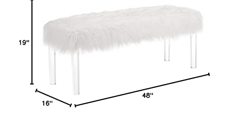 Roundhill Furniture Valley Faux Fur Bench with Acrylic Legs, White