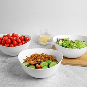 Honla 48 oz Large Salad Bowls,Set of 4 Big Plastic Bowls for Cereal,Pasta,Popcorn,Snacks,Serving Side Dishes,Dinner Parties,Oval Shape,White