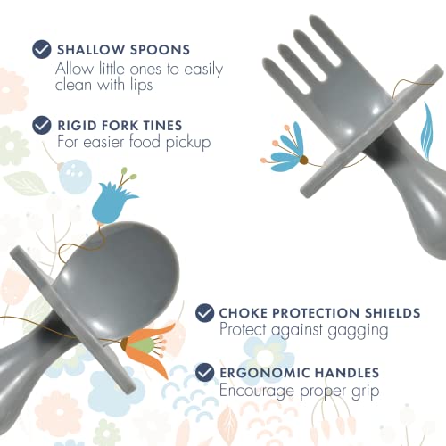 Nooli Baby Utensils Baby Feeding Baby Forks Baby Spoon Baby Feeding Supplies, BPA Phthalates-Free, Dishwasher and Sterilizaer Safe, Gray