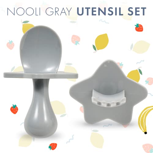 Nooli Baby Utensils Baby Feeding Baby Forks Baby Spoon Baby Feeding Supplies, BPA Phthalates-Free, Dishwasher and Sterilizaer Safe, Gray